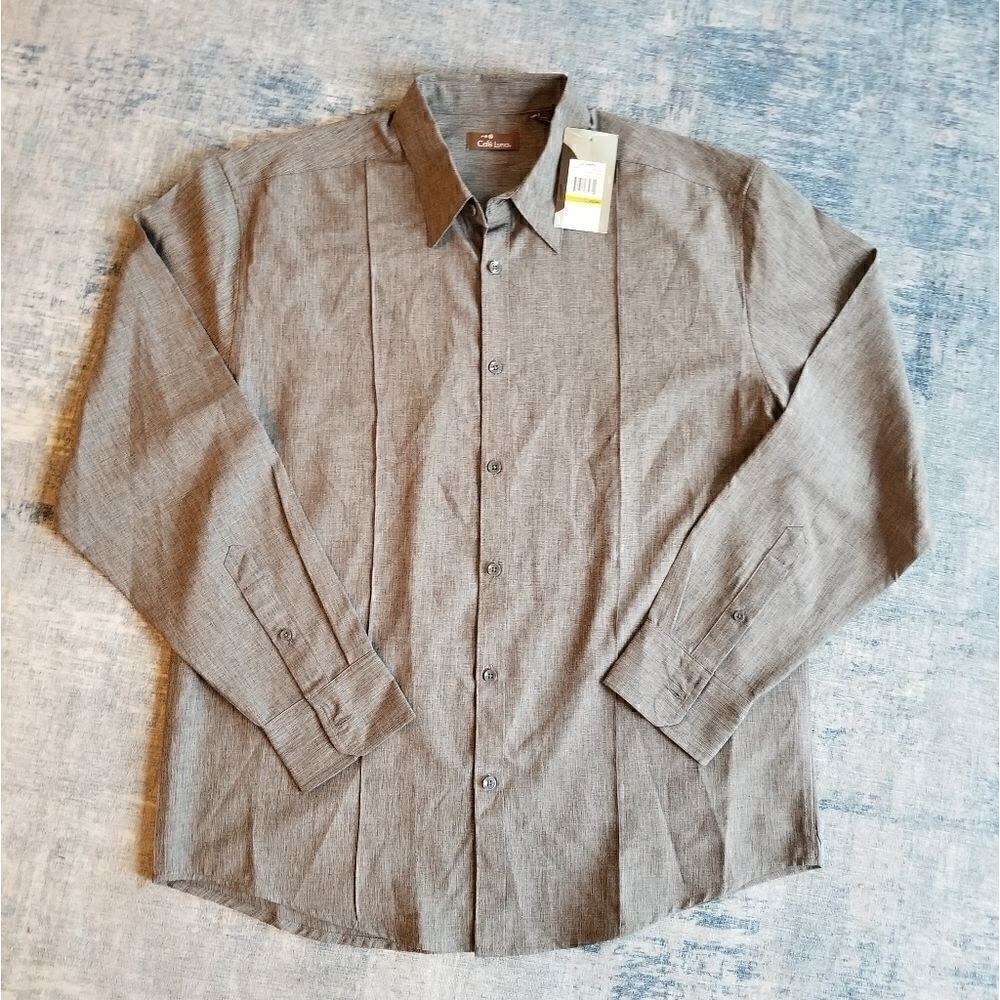 NWT! Mens Cafe Luna Gray Button Down Long Sleeve Shirt Large 42/44
